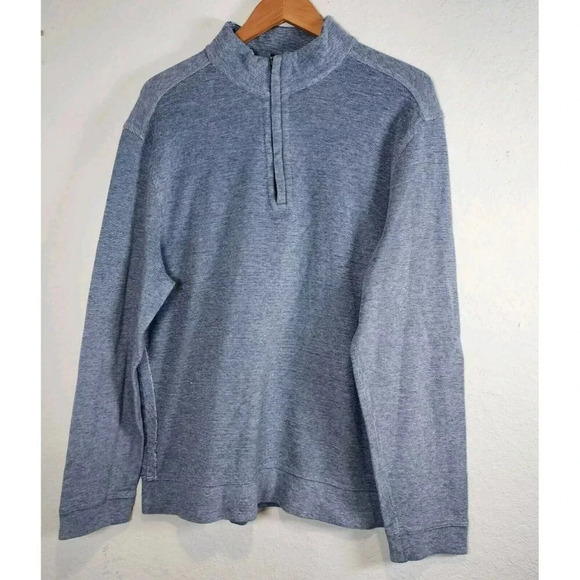 Jos A Bank Sweater Men's XL Tailored Fit LS 1/4 Zip Solid Navy/white Pullover - Picture 1 of 12